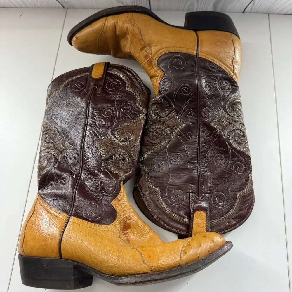 Montana Dorado VTG Ostrich & Leather Cowboy Boots Western Mens 8 Mens Womens 10
